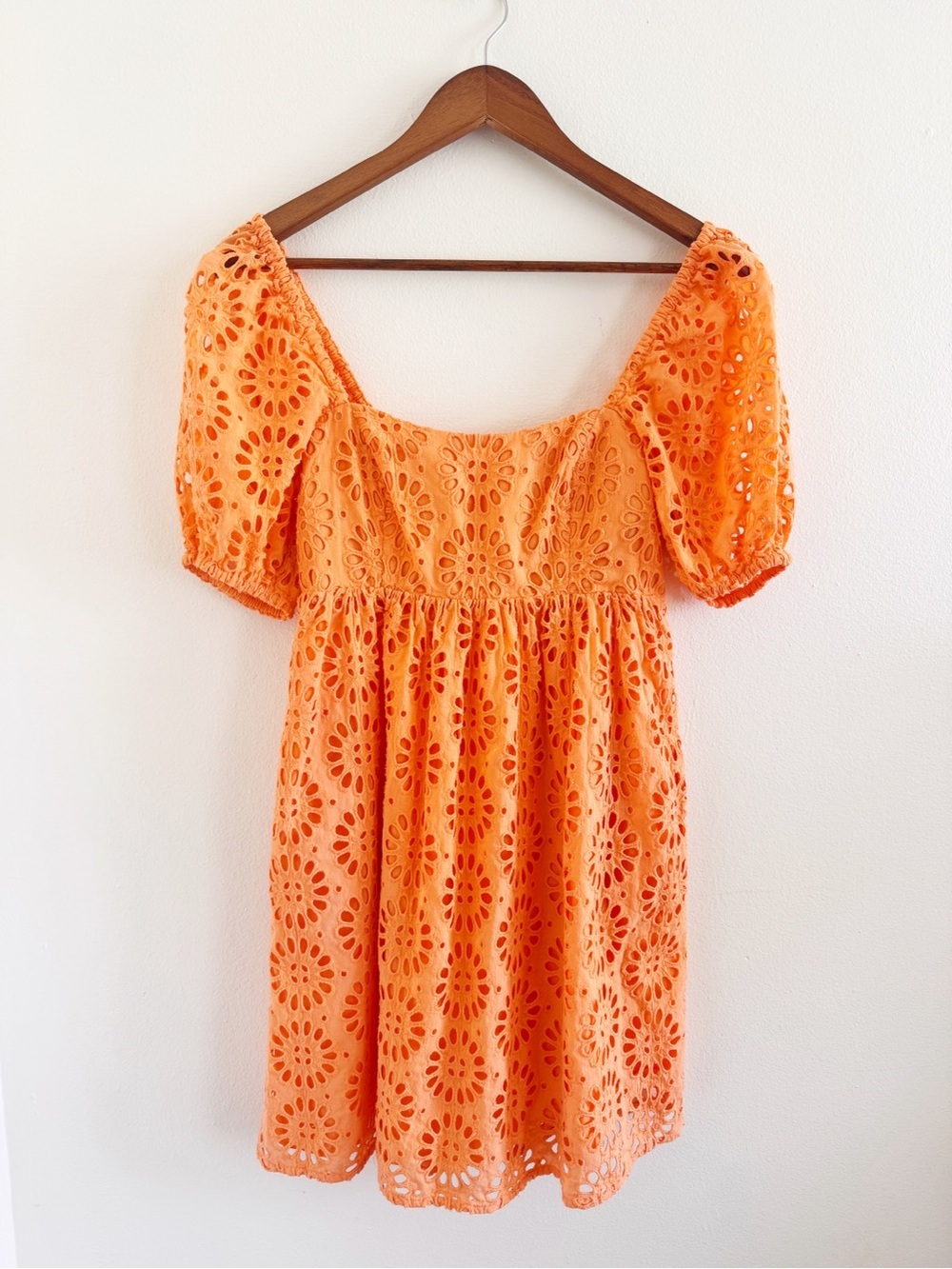 Lilly Pulitzer Bright Orange Eyelet Puff-Sleeve Mini Dress 00